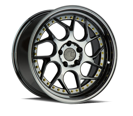 Aodhan DS01 18X8.5 5X114.3 +35 Offset Wheel - Black Vacuum w/ Gold Rivets - Aodhan Aftermarket Wheel
