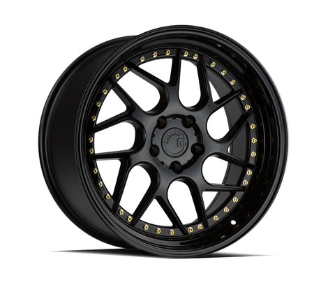 Aodhan DS01 18X8.5 5X114.3 +35 Offset Wheel - Gloss Black W /Gold Rivets - Aodhan Aftermarket Wheel