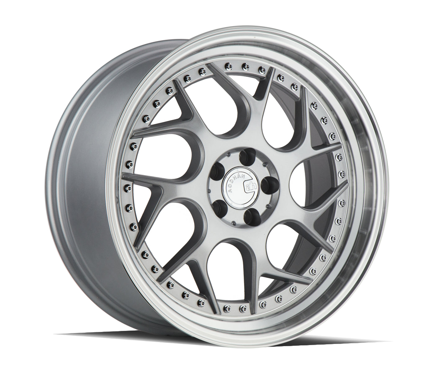 Aodhan DS01 18X8.5 5X100 +35 Offset Wheel - Silver Machined Lip w/Chrome Rivets - Aodhan Aftermarket Wheel