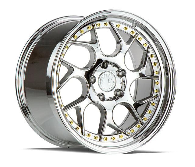 Aodhan DS01 18X8.5 5X114.3 +35 Offset Wheel - Vacuum Chrome w/ Gold Rivets - Aodhan Aftermarket Wheel