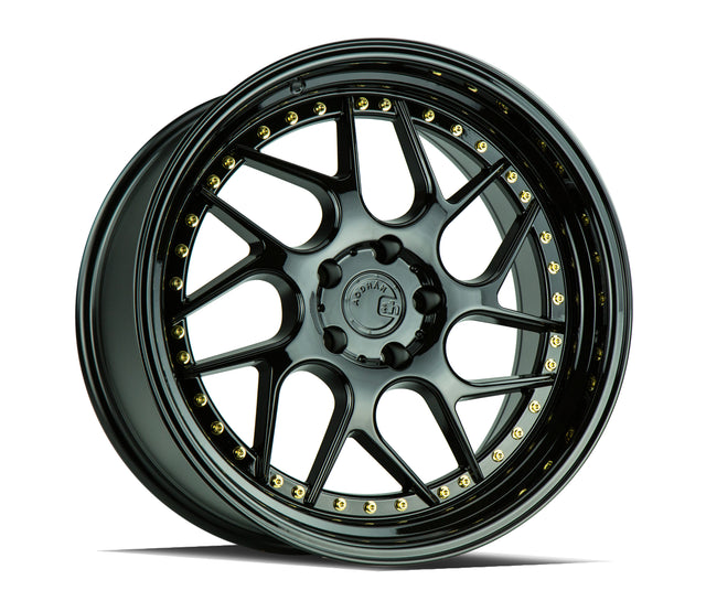 Aodhan DS01 18X9.5 5X100 +35 Offset Wheel - Gloss Black W /Gold Rivets - Aodhan Aftermarket Wheel