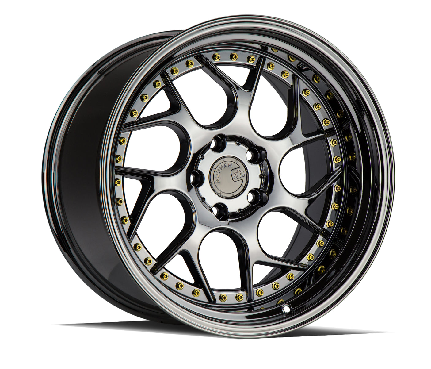 Aodhan DS01 19X10.5 5X114.3 +22 Offset Wheel - Black Vacuum w/ Gold Rivets - Aodhan Aftermarket Wheel