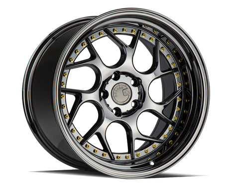Aodhan DS01 19X10.5 5X114.3 +22 Offset Wheel - Black Vacuum w/ Gold Rivets - Aodhan Aftermarket Wheel