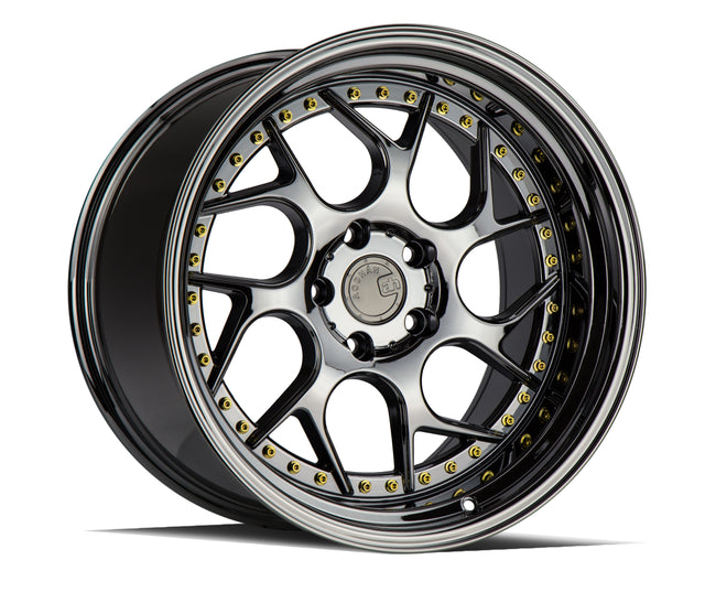 Aodhan DS01 19X10.5 5X114.3 +22 Offset Wheel - Black Vacuum w/ Gold Rivets - Aodhan Aftermarket Wheel