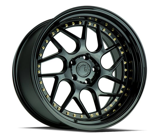 Aodhan DS01 19X10.5 5X114.3 +22 Offset Wheel - Gloss Black W /Gold Rivets - Aodhan Aftermarket Wheel