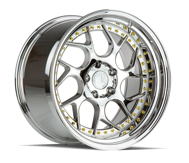 Aodhan DS01 19X9.5 5X114.3 +22 Offset Wheel - Vacuum Chrome w/ Gold Rivets - Aodhan Aftermarket Wheel