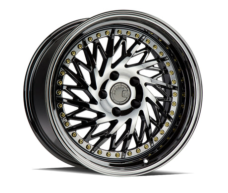 Aodhan DS03 (Driver Side) 18X9.5 5X100 +35 Offset Wheel - Black Vacuum w/ Gold Rivets - Aodhan Aftermarket Wheel