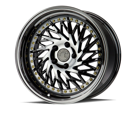 Aodhan DS03 (Passenger Side) 18X9.5 5X100 +35 Offset Wheel - Black Vacuum w/ Gold Rivets - Aodhan Aftermarket Wheel