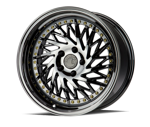 Aodhan DS03 (Passenger Side) 18X9.5 5X114.3 +30 Offset Wheel - Black Vacuum w/ Gold Rivets - Aodhan Aftermarket Wheel