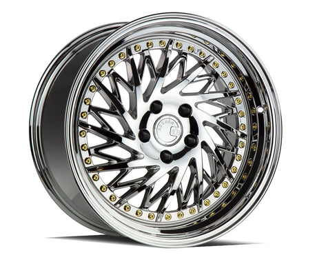 Aodhan DS03 (Driver Side) 18X9.5 5X114.3 +30 Offset Wheel - Vacuum Chrome w/Gold Rivets - Aodhan Aftermarket Wheel
