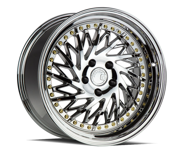 Aodhan DS03 (Driver Side) 18X9.5 5X114.3 +30 Offset Wheel - Vacuum Chrome w/Gold Rivets - Aodhan Aftermarket Wheel