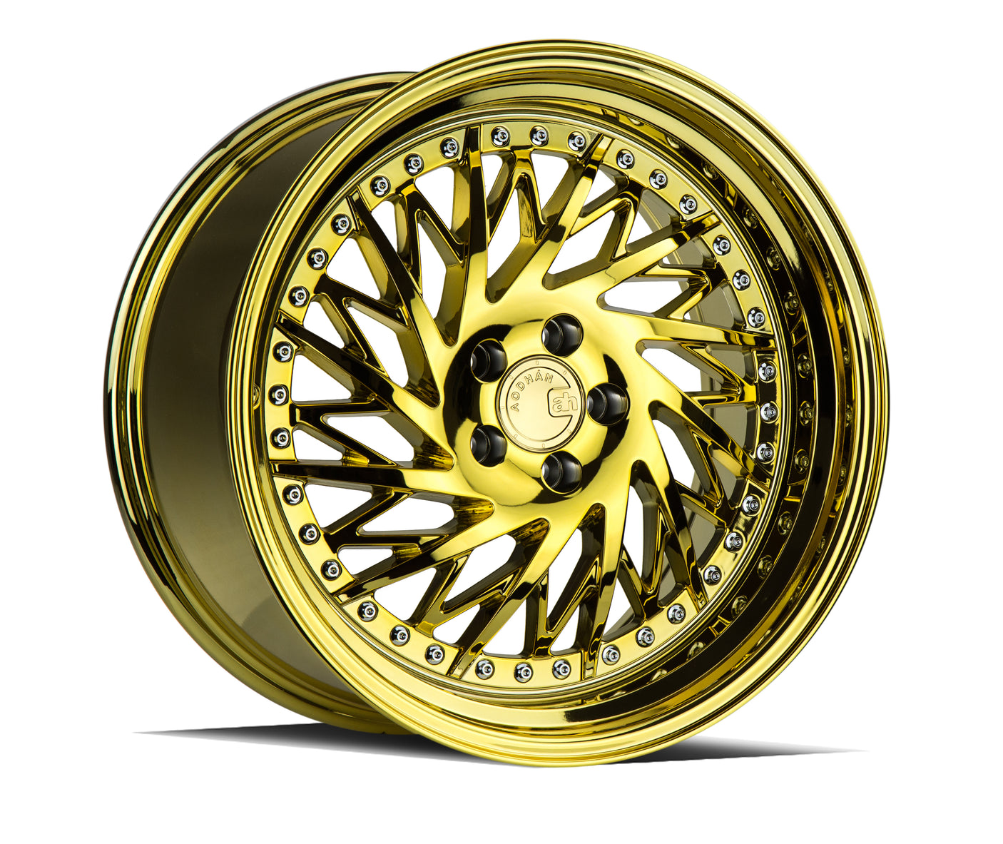 Aodhan DS03 (Driver Side) 18X9.5 5X100 +35 Offset Wheel - Gold Vacuum w/ Chrome Rivets - Aodhan Aftermarket Wheel