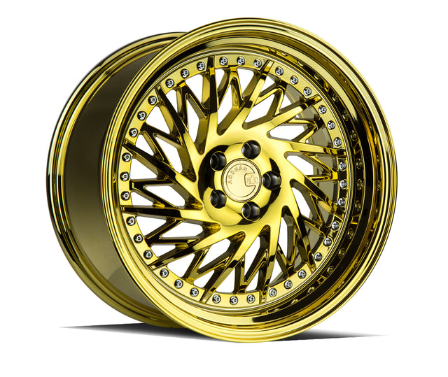 Aodhan DS03 (Driver Side) 18X9.5 5X100 +35 Offset Wheel - Gold Vacuum w/ Chrome Rivets - Aodhan Aftermarket Wheel