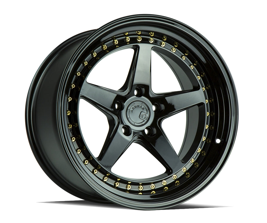 Aodhan DS05 18X10.5 5X114.3 +15 Offset Wheel - Gloss Black W /Gold Rivets - Aodhan Aftermarket Wheel