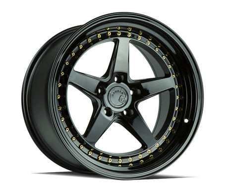 Aodhan DS05 18X10.5 5X114.3 +22 Offset Wheel - Gloss Black W /Gold Rivets - Aodhan Aftermarket Wheel