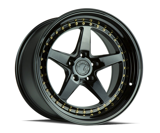 Aodhan DS05 18X10.5 5X114.3 +22 Offset Wheel - Gloss Black W /Gold Rivets - Aodhan Aftermarket Wheel