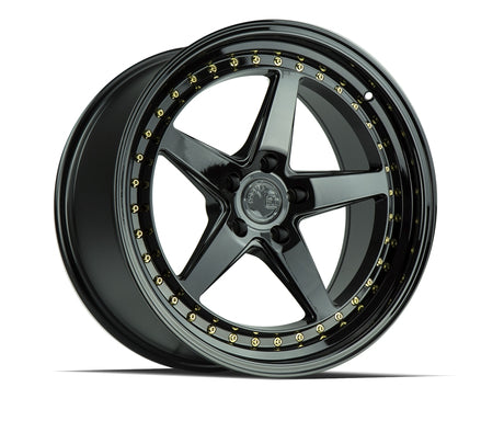 Aodhan DS05 18X8.5 5X114.3 +35 Offset Wheel - Gloss Black W /Gold Rivets - Aodhan Aftermarket Wheel