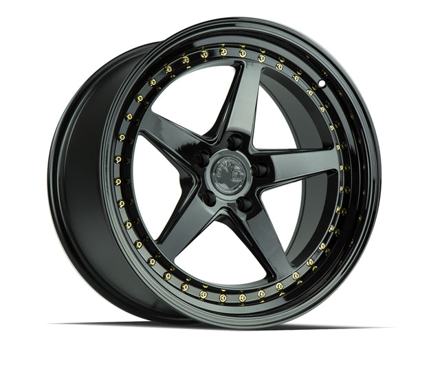 Aodhan DS05 18X8.5 5X114.3 +35 Offset Wheel - Gloss Black W /Gold Rivets - Aodhan Aftermarket Wheel