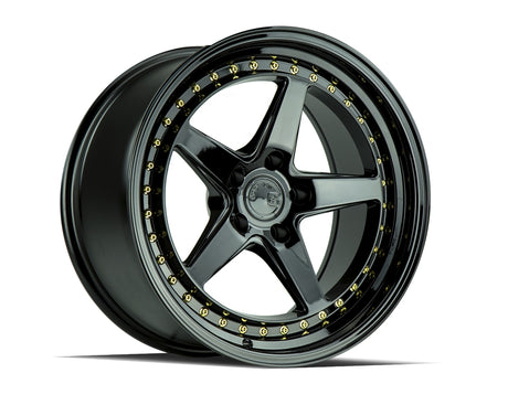 Aodhan DS05 18X9.5 5X114.3 +15 Offset Wheel - Gloss Black W /Gold Rivets - Aodhan Aftermarket Wheel