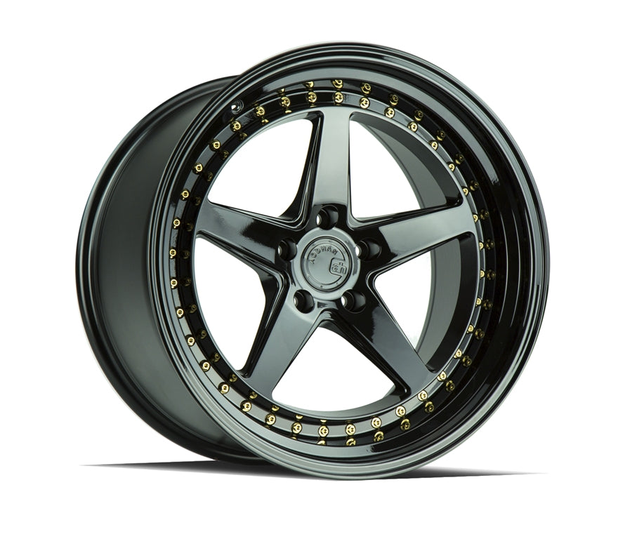 Aodhan DS05 19X11 5X114.3 +15 Offset Wheel - Gloss Black W /Gold Rivets - Aodhan Aftermarket Wheel