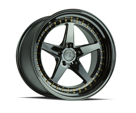 Aodhan DS05 19X11 5X114.3 +22 Offset Wheel - Gloss Black W /Gold Rivets - Aodhan Aftermarket Wheel