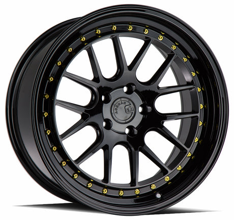 Aodhan DS06 18X8.5 5X100 +35 Offset Wheel - Gloss Black W /Gold Rivets - Aodhan Aftermarket Wheel