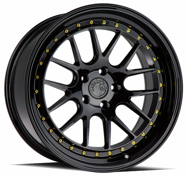 Aodhan DS06 18X8.5 5X114.3 +35 Offset Wheel - Gloss Black W /Gold Rivets - Aodhan Aftermarket Wheel