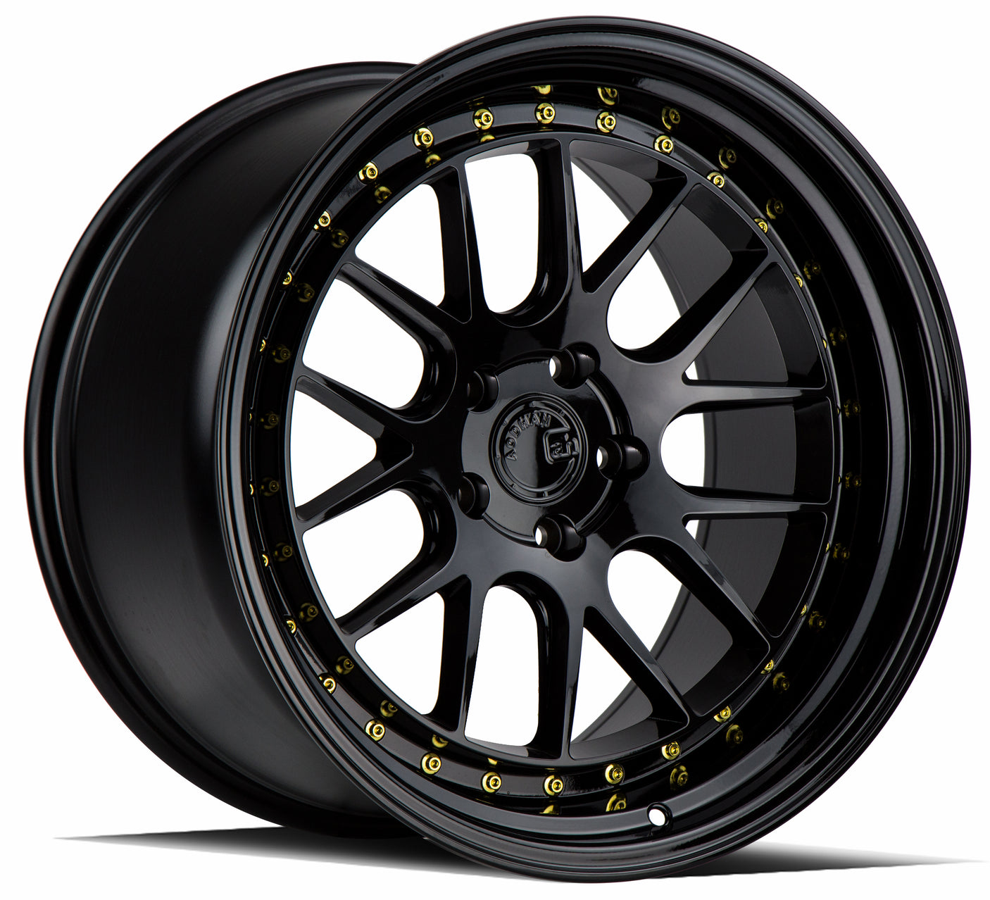 Aodhan DS06 18X9.5 5X100 +35 Offset Wheel - Gloss Black W /Gold Rivets - Aodhan Aftermarket Wheel