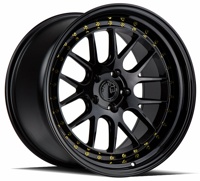 Aodhan DS06 18X9.5 5X100 +35 Offset Wheel - Gloss Black W /Gold Rivets - Aodhan Aftermarket Wheel
