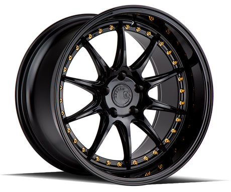 Aodhan DS07 18X10.5 5X114.3 +15 Offset Wheel - Gloss Black W /Gold Rivets - Aodhan Aftermarket Wheel