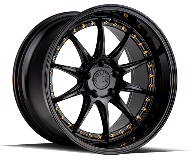 Aodhan DS07 18X10.5 5X114.3 +22 Offset Wheel - Gloss Black W /Gold Rivets - Aodhan Aftermarket Wheel