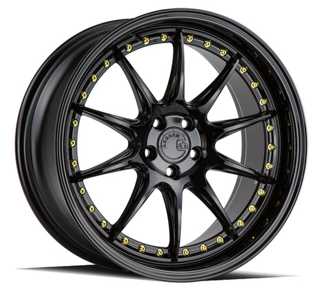 Aodhan DS07 18X8.5 5X100 +35 Offset Wheel - Gloss Black W /Gold Rivets - Aodhan Aftermarket Wheel