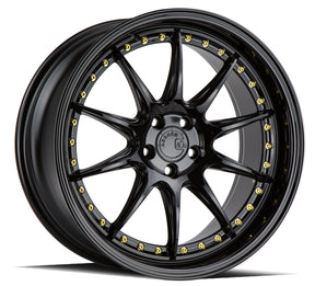 Aodhan DS07 18X8.5 5X114.3 +35 Offset Wheel - Gloss Black W /Gold Rivets - Aodhan Aftermarket Wheel