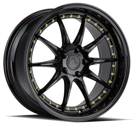 Aodhan DS07 18X9.5 5X100 +35 Offset Wheel - Gloss Black W /Gold Rivets - Aodhan Aftermarket Wheel
