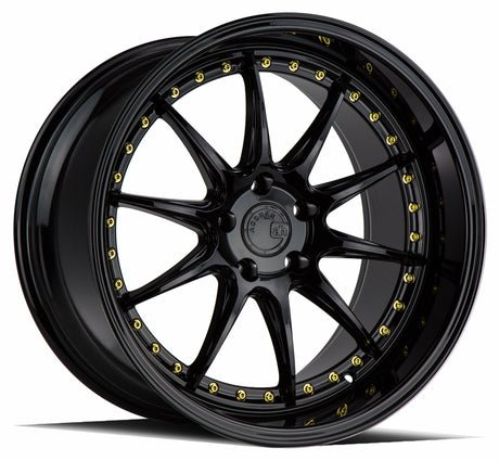 Aodhan DS07 19X11 5X114.3 +15 Offset Wheel - Gloss Black W /Gold Rivets - Aodhan Aftermarket Wheel