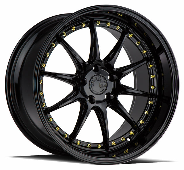 Aodhan DS07 19X11 5X114.3 +15 Offset Wheel - Gloss Black W /Gold Rivets - Aodhan Aftermarket Wheel