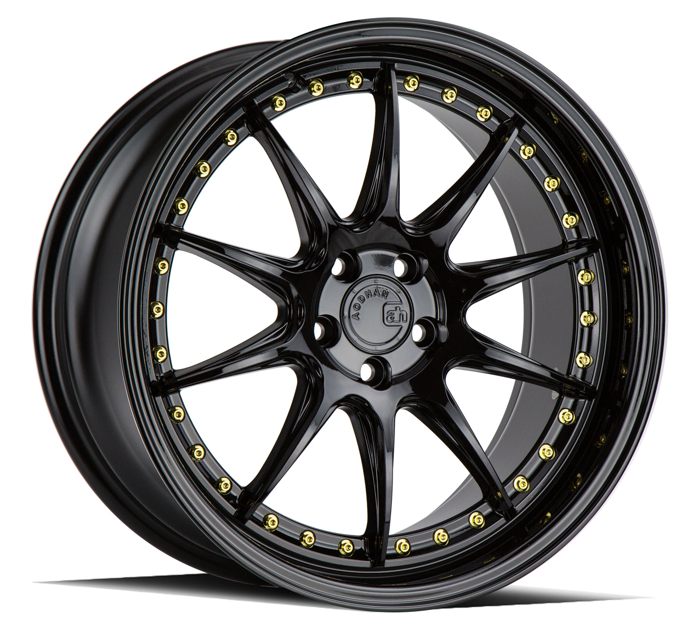 Aodhan DS07 19X8.5 5X114.3 +35 Offset Wheel - Gloss Black W /Gold Rivets - Aodhan Aftermarket Wheel