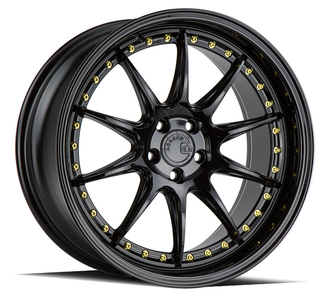 Aodhan DS07 19X8.5 5X114.3 +35 Offset Wheel - Gloss Black W /Gold Rivets - Aodhan Aftermarket Wheel