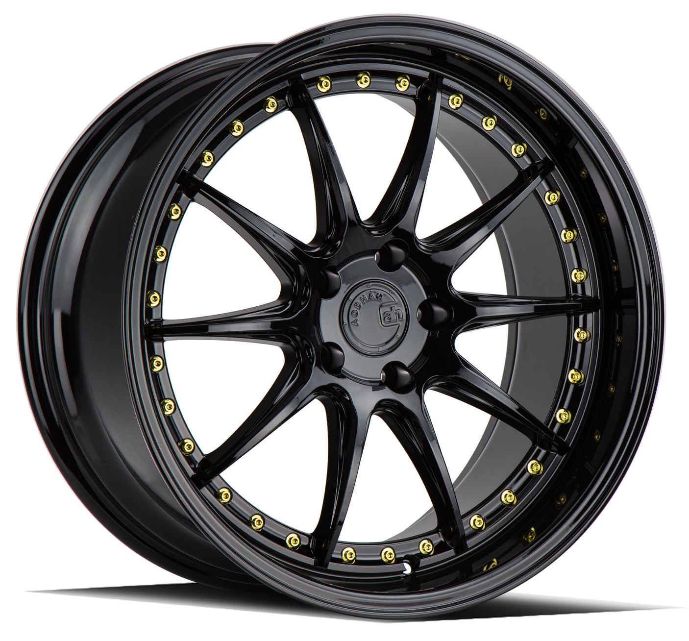 Aodhan DS07 19X9.5 5X114.3 +22 Offset Wheel - Gloss Black W /Gold Rivets - Aodhan Aftermarket Wheel