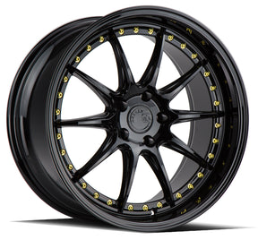 Aodhan DS07 19X9.5 5X114.3 +30 Offset Wheel - Gloss Black W /Gold Rivets - Aodhan Aftermarket Wheel