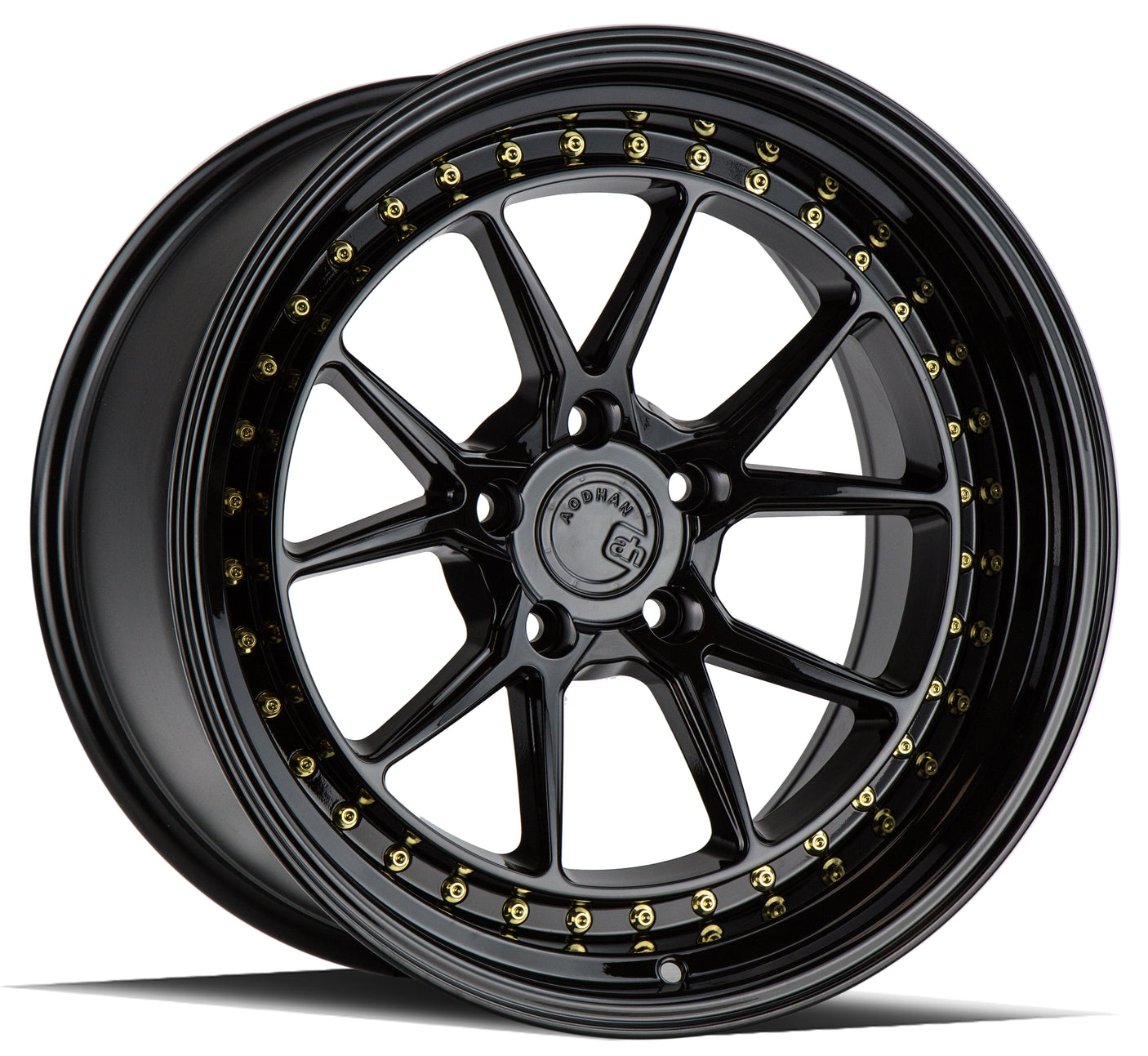 Aodhan DS08 18X10.5 5X114.3 +15 Offset Wheel - Gloss Black W /Gold Rivets - Aodhan Aftermarket Wheel