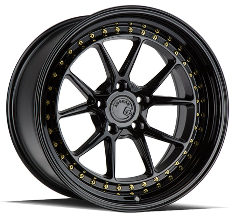 Aodhan DS08 18X10.5 5X114.3 +22 Offset Wheel - Gloss Black W /Gold Rivets - Aodhan Aftermarket Wheel