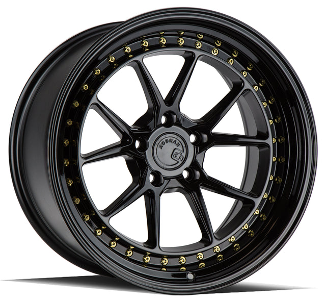 Aodhan DS08 18X10.5 5X114.3 +22 Offset Wheel - Gloss Black W /Gold Rivets - Aodhan Aftermarket Wheel