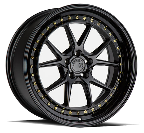 Aodhan DS08 18X8.5 5X100 +35 Offset Wheel - Gloss Black W /Gold Rivets - Aodhan Aftermarket Wheel