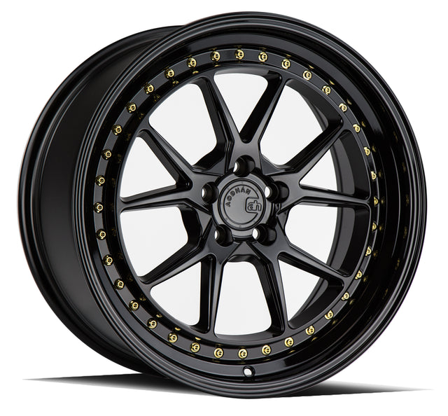 Aodhan DS08 18X8.5 5X100 +35 Offset Wheel - Gloss Black W /Gold Rivets - Aodhan Aftermarket Wheel