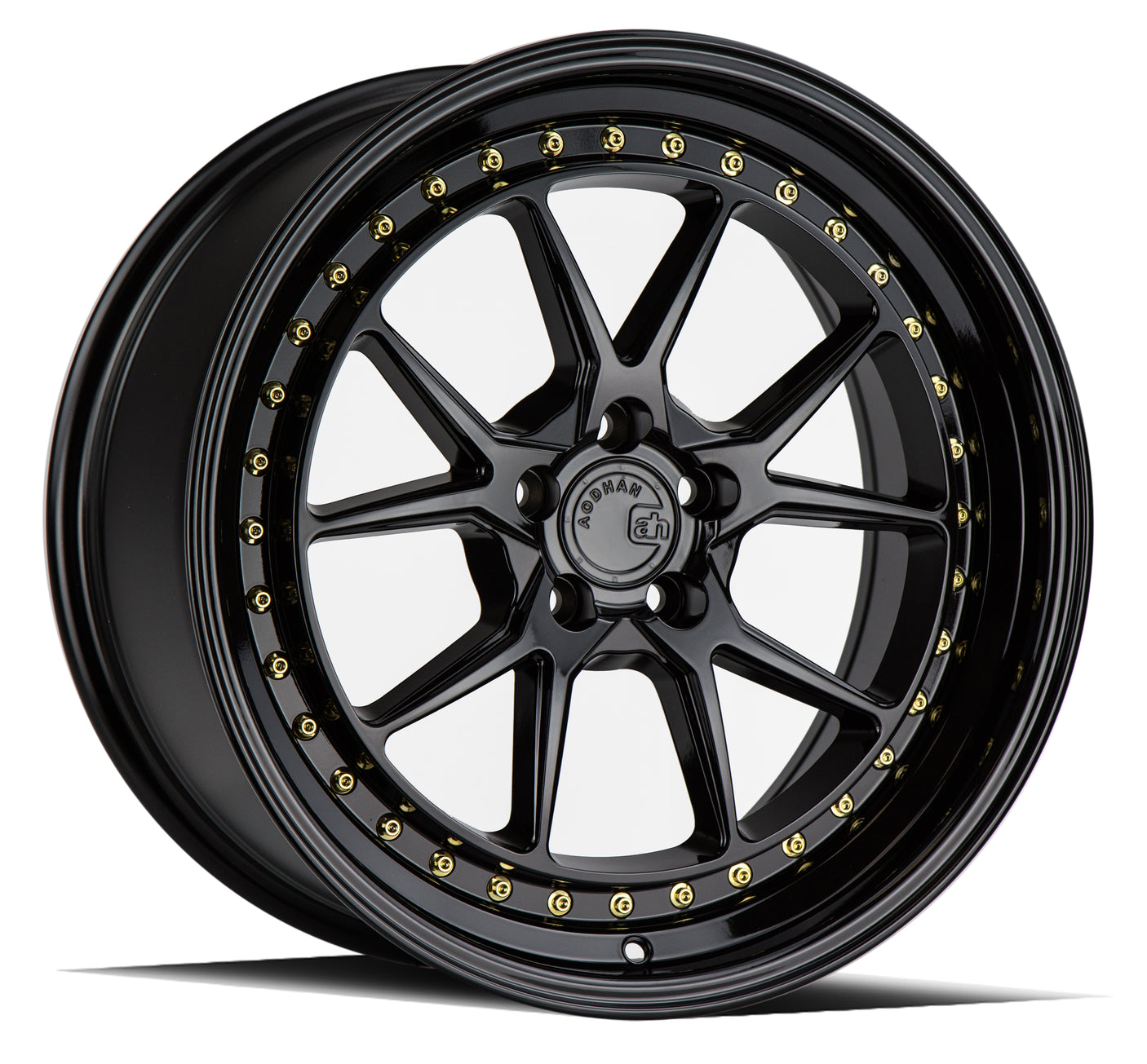 Aodhan DS08 18X8.5 5X114.3 +35 Offset Wheel - Gloss Black W /Gold Rivets - Aodhan Aftermarket Wheel