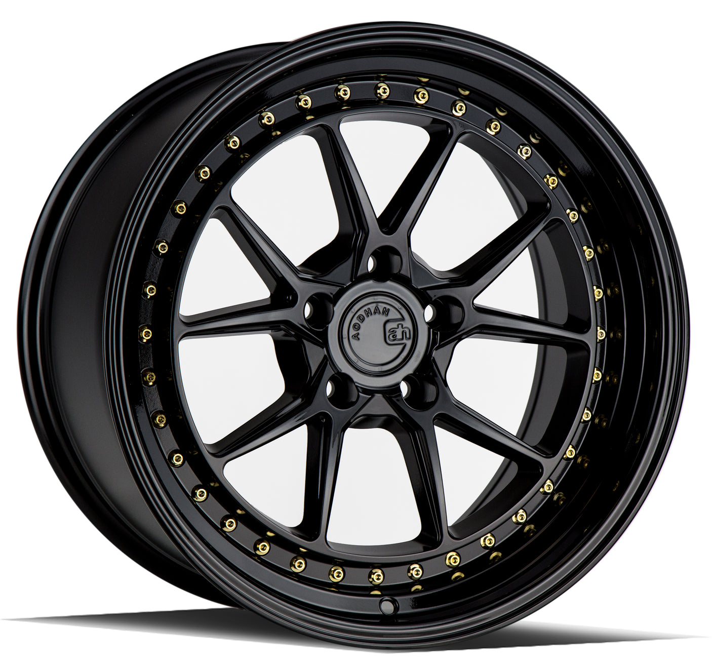 Aodhan DS08 18X9.5 5X114.3 +15 Offset Wheel - Gloss Black W /Gold Rivets - Aodhan Aftermarket Wheel