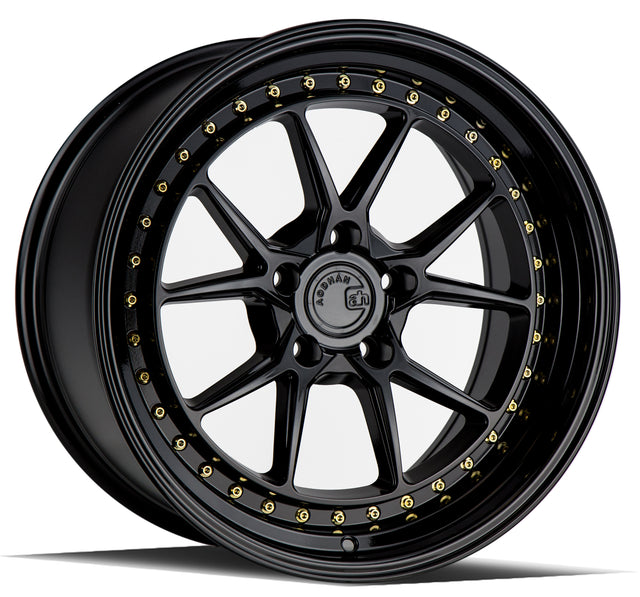 Aodhan DS08 18X9.5 5X120 +35 Offset Wheel - Gloss Black W /Gold Rivets - Aodhan Aftermarket Wheel