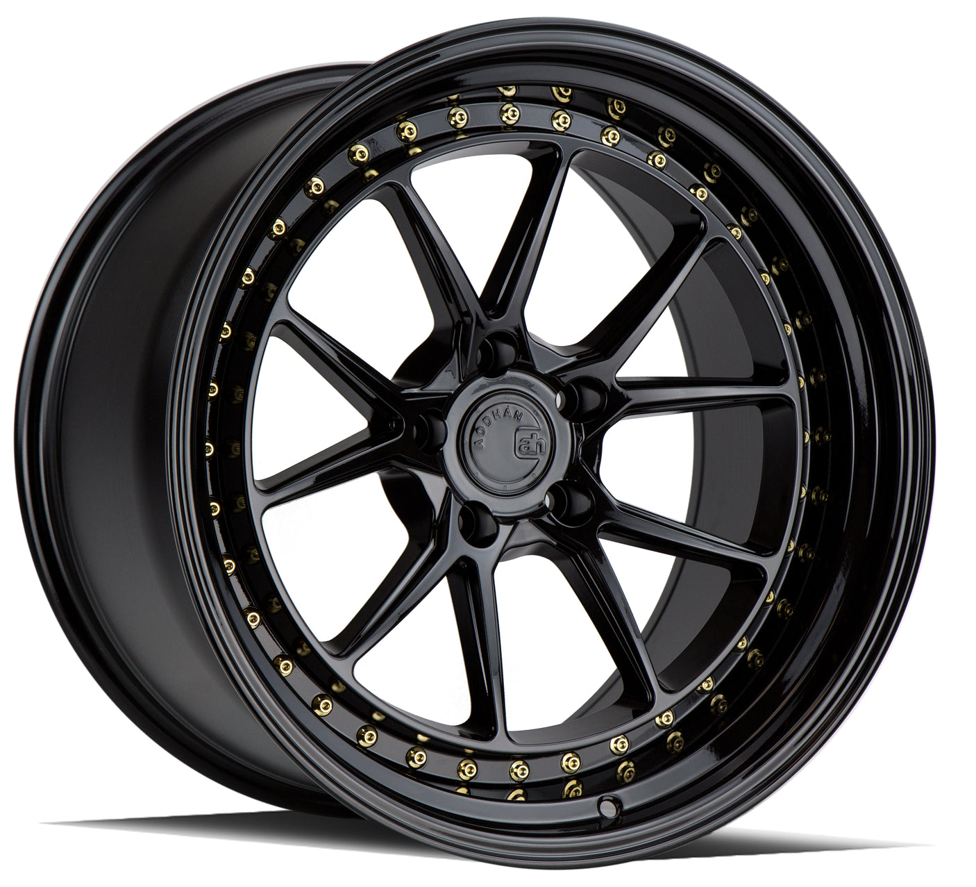Aodhan DS08 19X11 5X114.3 +15 Offset Wheel - Gloss Black W /Gold Rivets - Aodhan Aftermarket Wheel