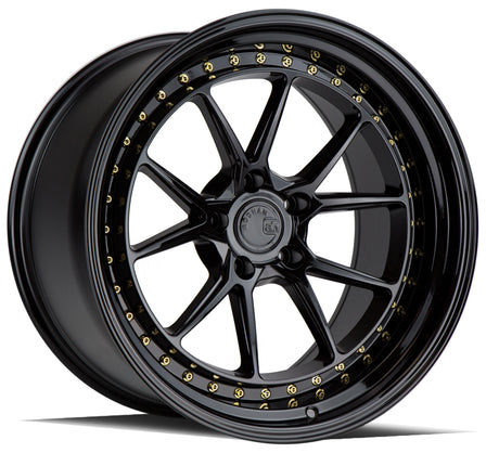 Aodhan DS08 19X11 5X114.3 +15 Offset Wheel - Gloss Black W /Gold Rivets - Aodhan Aftermarket Wheel